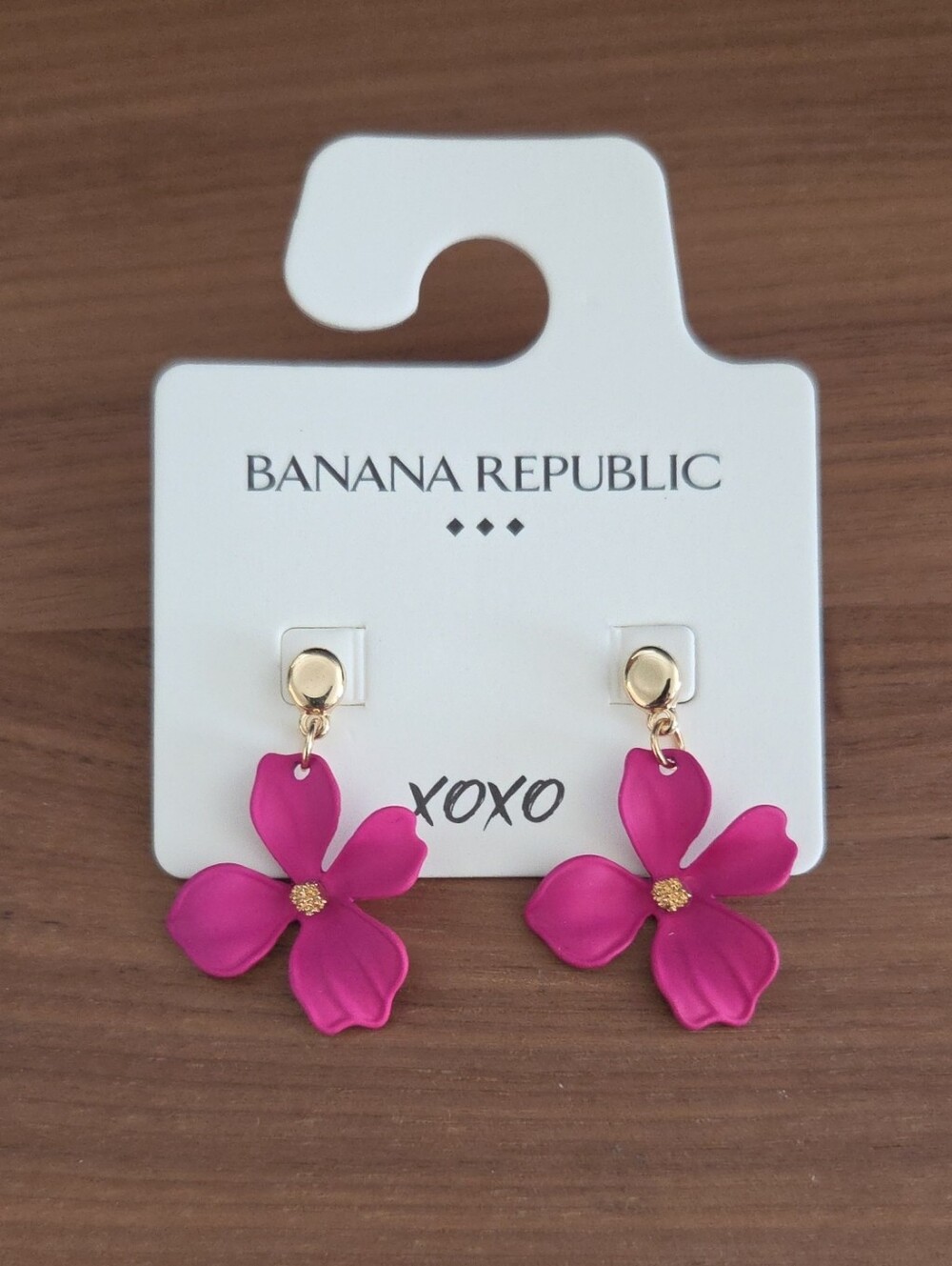 Banana Republic Factory Fuchsia Floral Drop Earrings with Gold Accents